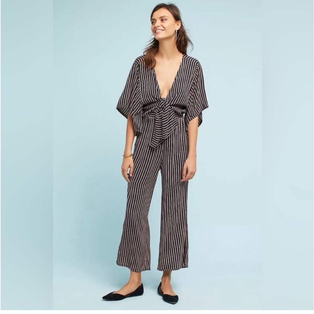 Faithfull the Brand Black and White Striped Jumpsuit